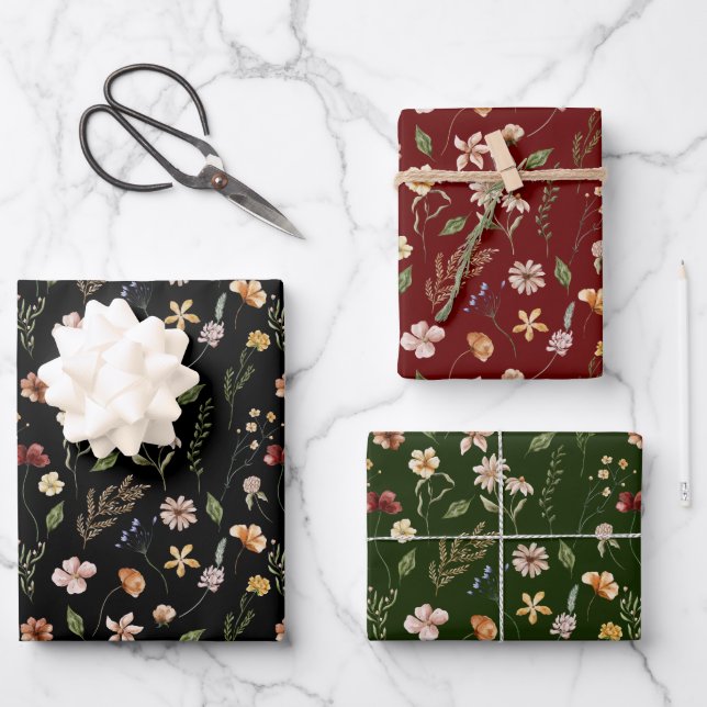 Modern Moody Winter Botanical Christmas Floral Wra Wrapping Paper Sheets (Front)