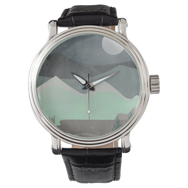 Modern Moon and Mountains Abstract Landscape Art Watch (Front)