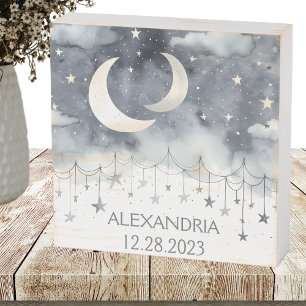 Modern Moon and Stars Monogram Nursery  Wooden Box Sign