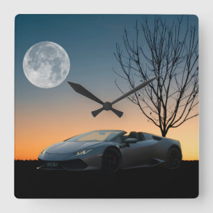 Modern Moon Night Wall Clock Luxury Car
