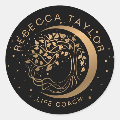 modern moon yoga trendy life coach tree of life classic round sticker