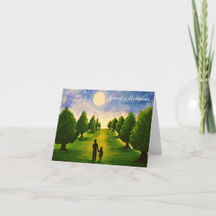 Modern moonlit evening with trees walking with Dad Card