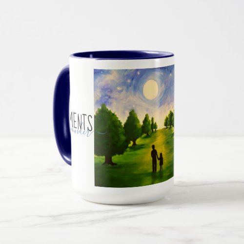 Modern moonlit evening with trees walking with Dad Mug