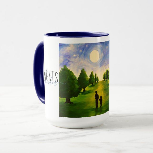 Modern moonlit evening with trees walking with Dad Mug (Front Left)