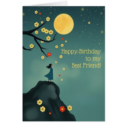 Modern Moonlit Hill Birthday Card for Best Friend
