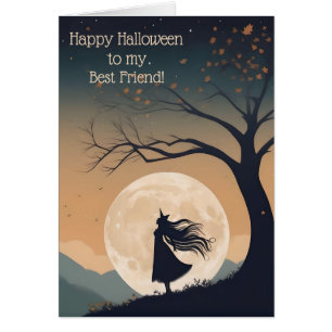 Modern Moonlit Witch Halloween Card Best Friend