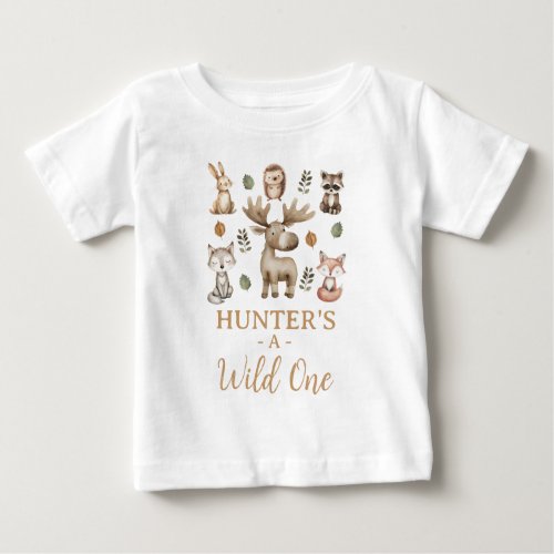 Modern Moose Woodland Wild One 1st Birthday Baby T_Shirt