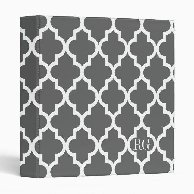 Modern Moroccan Lattice Pattern In Gray 3 Ring Binder (Front/Spine)