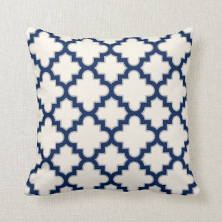 Modern Moroccan Quatrefoil in Cream Navy Blue Grey Throw Pillow