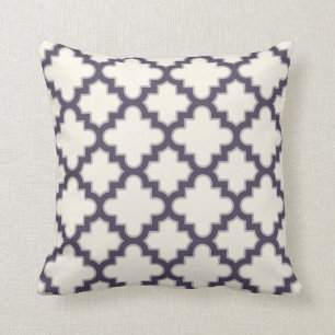Modern Moroccan Quatrefoil in Cream Plum Grey Throw Pillow