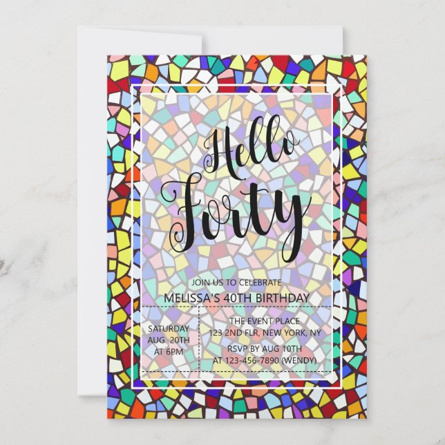 Modern Mosaic Colorful Hello Forty 40th Birthday Invitation (Front)