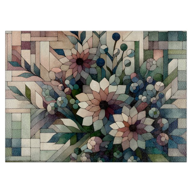 Modern Mosaic Flowers Cutting Board (Front)