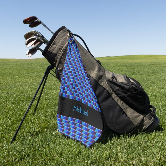 Modern mosaic in black, royal blue, custom  golf towel (Green)