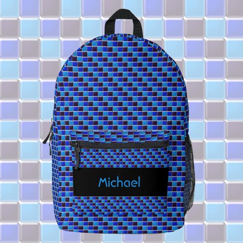 Modern mosaic in black royal blue custom  printed backpack