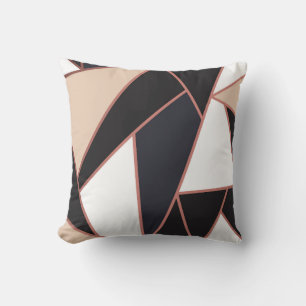 Modern Mosaic in Rose Gold, Cream, Black Throw Pillow