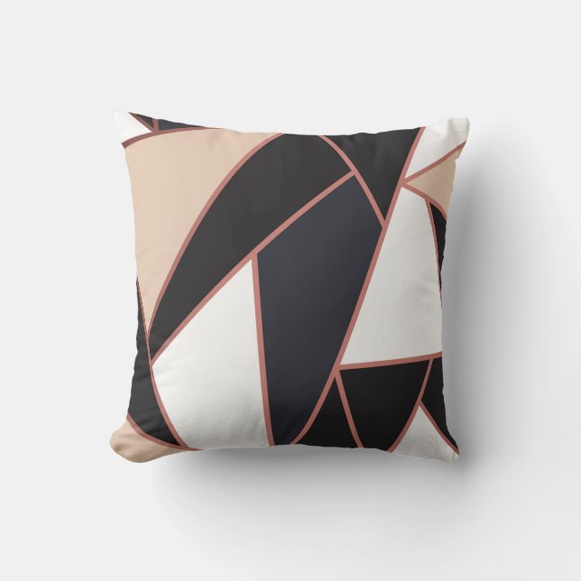 Modern Mosaic in Rose Gold, Cream, Black Throw Pillow (Front)