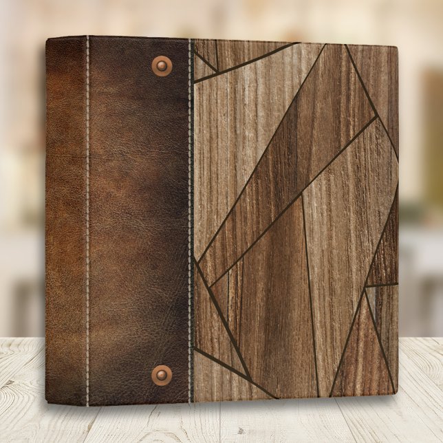 Modern Mosaic Wood Rustic Leather Photo Album 1" 3 Ring Binder (Creator Uploaded)