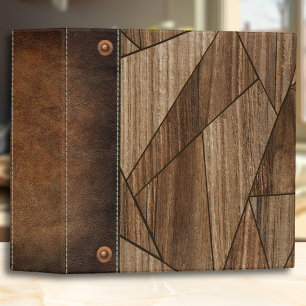 Modern Mosaic Wood Rustic Leather Photo Album 2" 3 Ring Binder