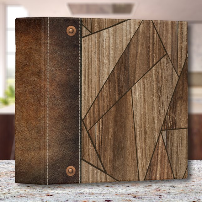 Modern Mosaic Wood Rustic Leather Photo Album 3 Ring Binder (Creator Uploaded)