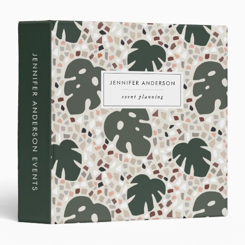 Modern Mosiac Monstera Leaves Pattern Personalized 3 Ring Binder