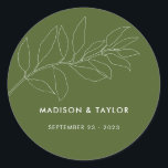 Modern Moss Green Botanical Floral Wedding Favor Classic Round Sticker<br><div class="desc">Modern Simple Moss Green Botanical Floral Wedding Favor Sticker or Envelope Seal. This Wedding Stationery Item is part of my Modern Botanical Line Drawing Wedding Suite including wedding invitations,  RSVP cards and more.</div>