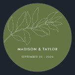 Modern Moss Green Botanical Floral Wedding Favor Classic Round Sticker<br><div class="desc">Modern Simple Moss Green Botanical Floral Wedding Favor Sticker or Envelope Seal. This Wedding Stationery Item is part of my Modern Botanical Line Drawing Wedding Suite including wedding invitations,  RSVP cards and more.</div>