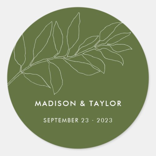 Modern Moss Green Botanical Floral Wedding Favor