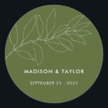 Modern Moss Green Botanical Floral Wedding Favor Classic Round Sticker<br><div class="desc">Modern Simple Moss Green Botanical Floral Wedding Favor Sticker or Envelope Seal. This Wedding Stationery Item is part of my Modern Botanical Line Drawing Wedding Suite including wedding invitations,  RSVP cards and more.</div>