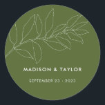 Modern Moss Green Botanical Floral Wedding Favor Classic Round Sticker<br><div class="desc">Modern Simple Moss Green Botanical Floral Wedding Favor Sticker or Envelope Seal. This Wedding Stationery Item is part of my Modern Botanical Line Drawing Wedding Suite including wedding invitations,  RSVP cards and more.</div>
