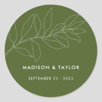 Modern Moss Green Botanical Floral Wedding Favor Classic Round Sticker