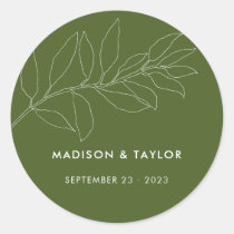 Modern Moss Green Botanical Floral Wedding Favor Classic Round Sticker