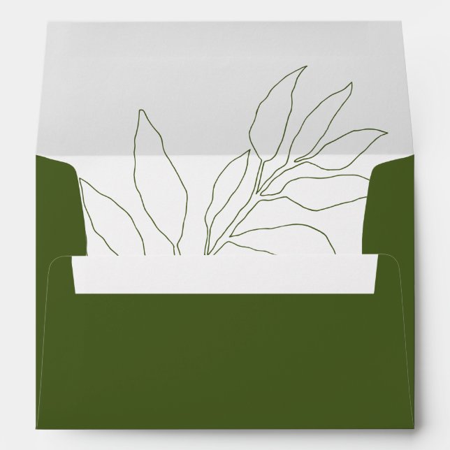 Modern Moss Green Botanical Illustration Wedding Envelope (Back (Bottom))