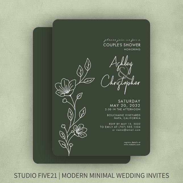Modern Moss Green Outline Wedding Shower Invitation (Creator Uploaded)
