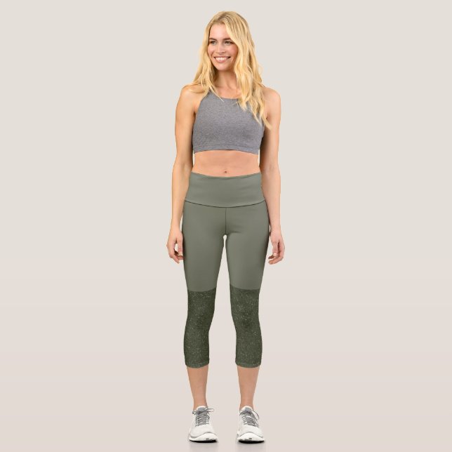 Modern Moss Green Panel Capri Leggings – Customize (Front)