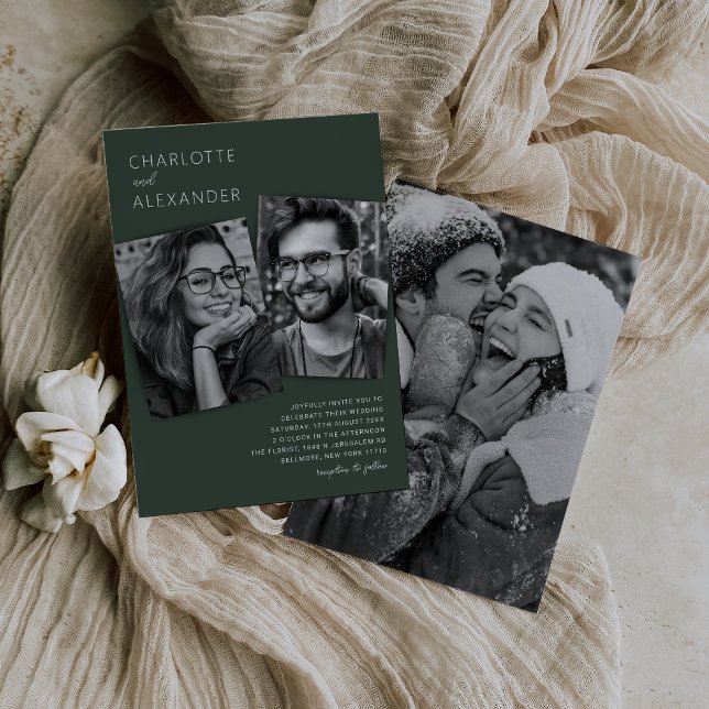 Modern Moss Green Photo Wedding Invitation (Creator Uploaded)