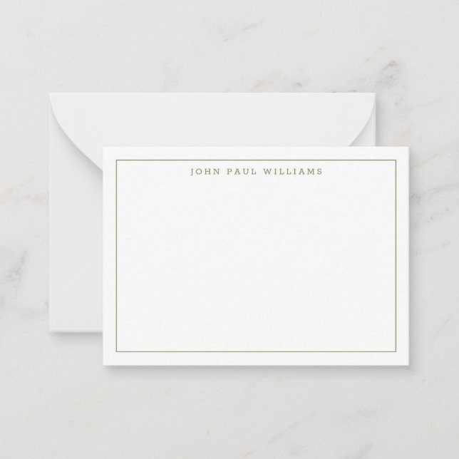 Modern Moss Green Professional Simple Thin Border Note Card (Front)