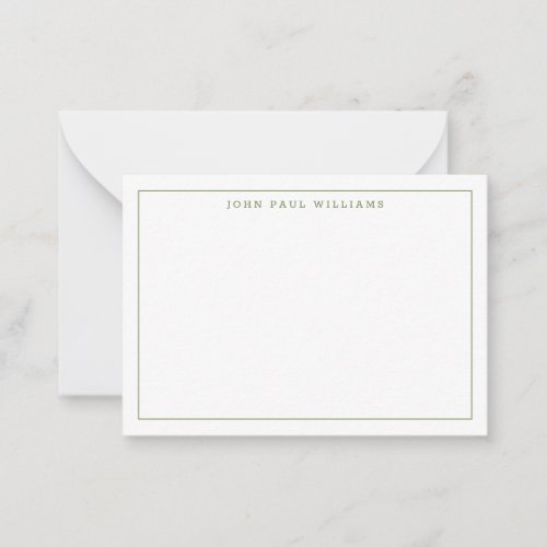 Modern Moss Green Professional Simple Thin Border Note Card