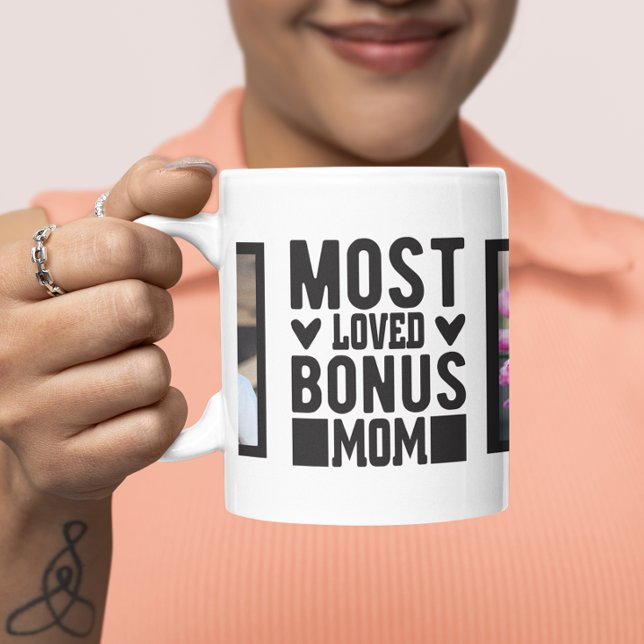 Modern Most Loved Bonus Mom Two Photo Stepmom Mug (Creator Uploaded)