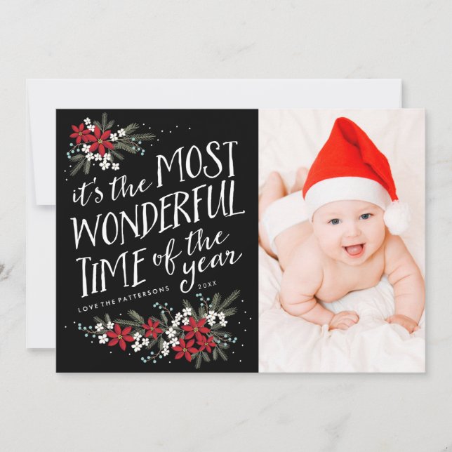 Modern Most Wonderful Holiday Greetings Photo Card (Front)