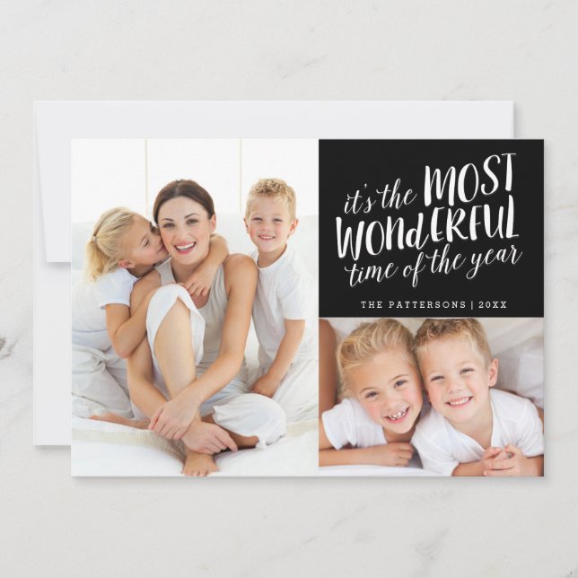 Modern Most Wonderful Holiday Two Photo Card (Front)