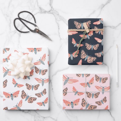 Modern Moth Pattern Colorful Elegant Chic Pink Wrapping Paper Sheets