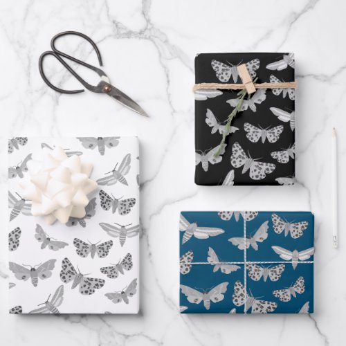 Modern Moth Pattern Elegant Chic Neutral Gift  Wrapping Paper Sheets