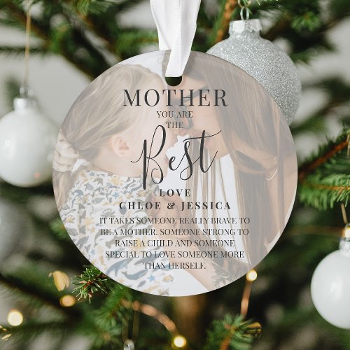 Modern MOTHER 2 Photo Names  Quote Christmas Ornament