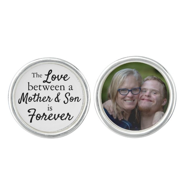 Modern Mother and Son Forever Memorial Photo Cufflinks (Front)