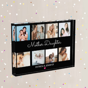 Modern Mother Daughter Calligraphy Photo Collage Block