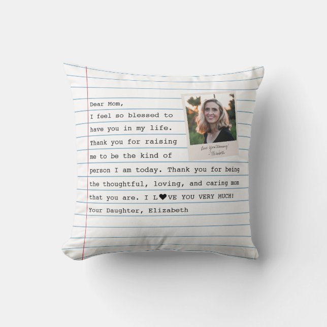 Modern Mother Mom Photo Notebook Letter Message Throw Pillow (Front)