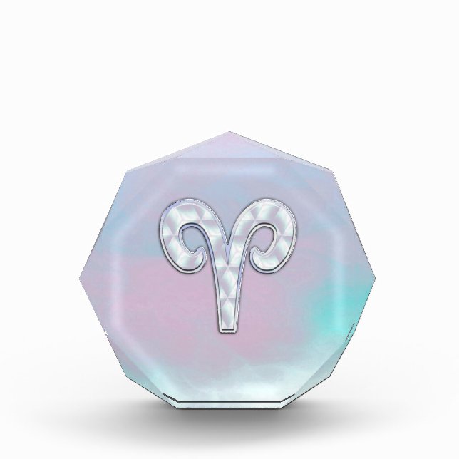 Modern Mother of Pearl Style Aries Zodiac Symbol Award (Front)