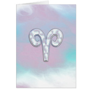 Modern Mother of Pearl Style Aries Zodiac Symbol Cards