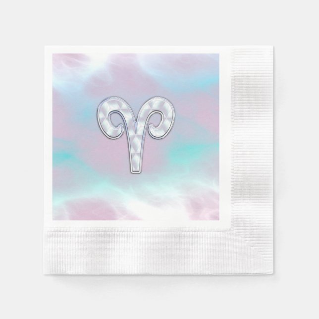 Modern Mother of Pearl Style Aries Zodiac Symbol Paper Napkins (Front)