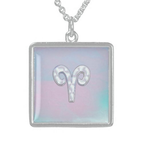 Modern Mother of Pearl Style Aries Zodiac Symbol Sterling Silver Necklace